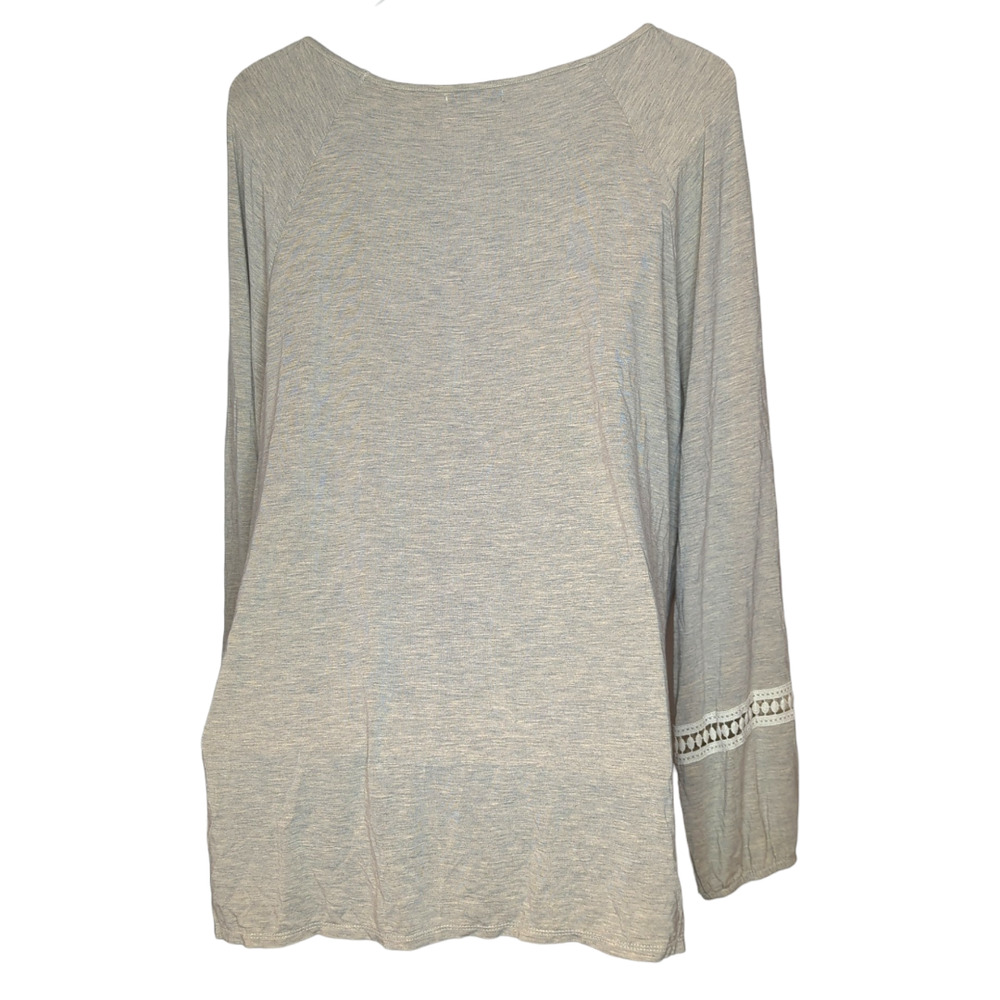 ONE WORLD Cream Grey Boho Knit Top Crochet Detail Women's Plus 2x - Picture 4 of 7